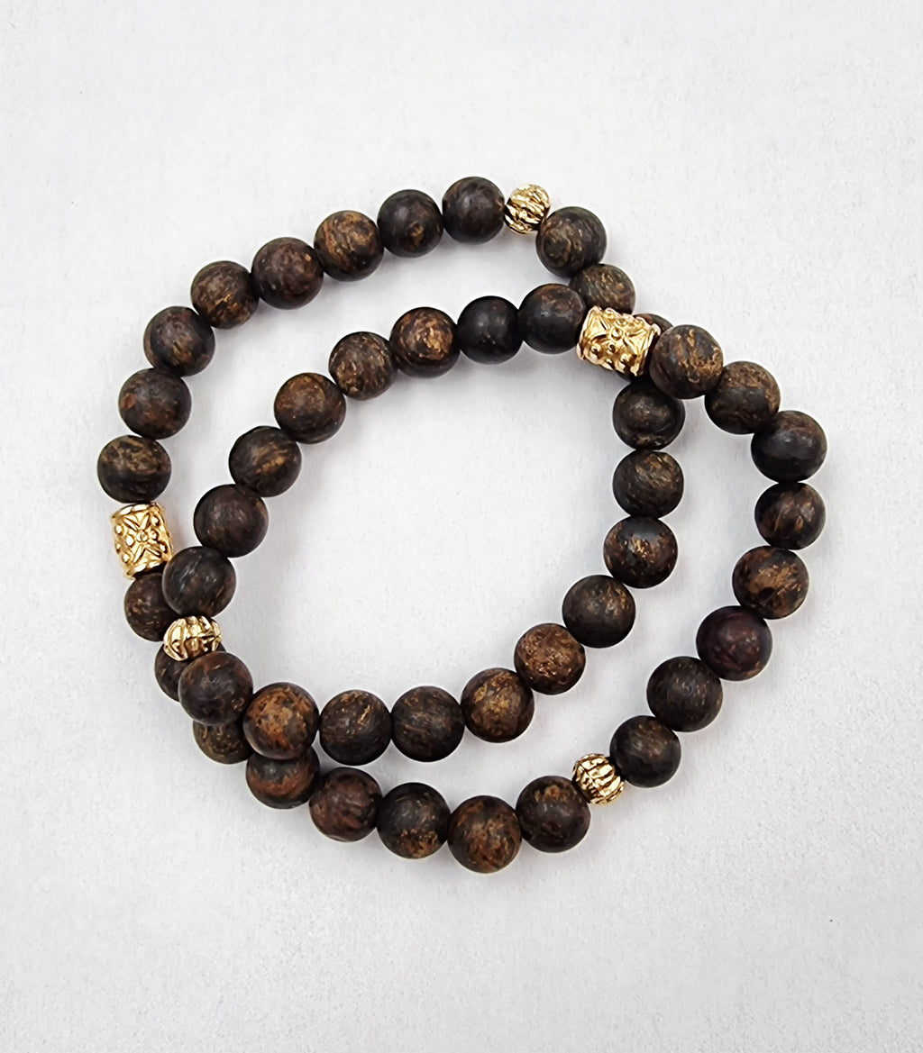 Bracelet Double Tour Perles Brun Gris Argent Ébène - Minimalisme Puissant https://www.b-tao.be/