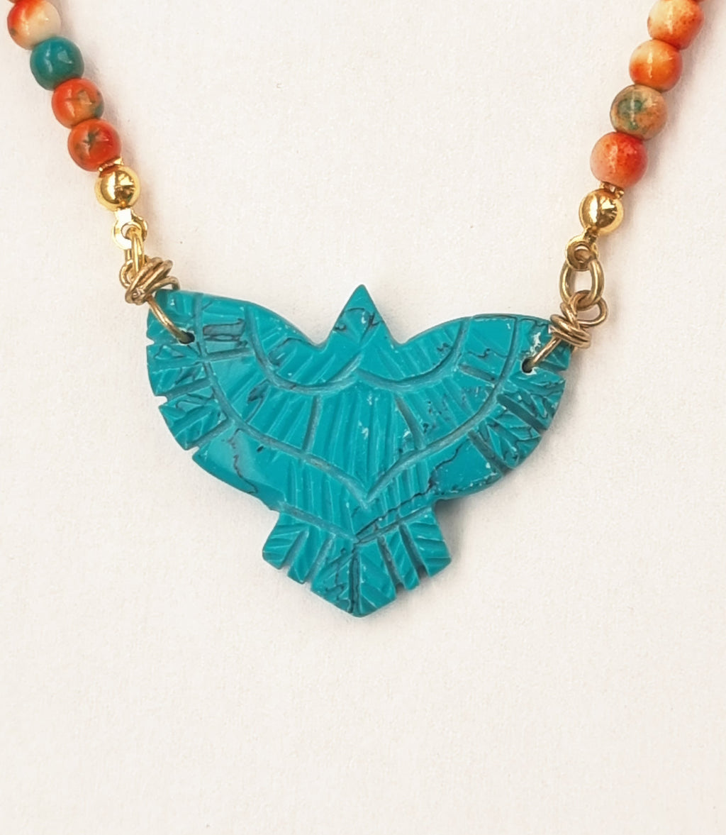 Collier Aigle Turquoise Pierres Naturelles Multicolores - Talisman Vision https://www.b-tao.be/